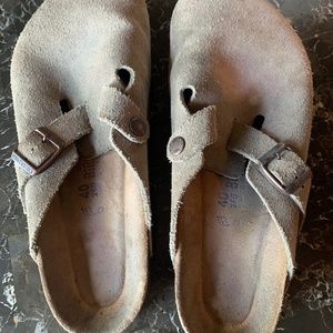 Taupe Birkenstock Soft Footbed Slides